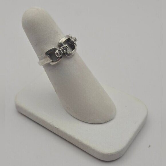 Sterling Silver Square Link with Crystal Gemstones Ring - Picture 10 of 12